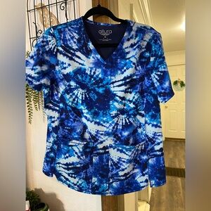 allura Women's Blue Tie-Dye scrub Top